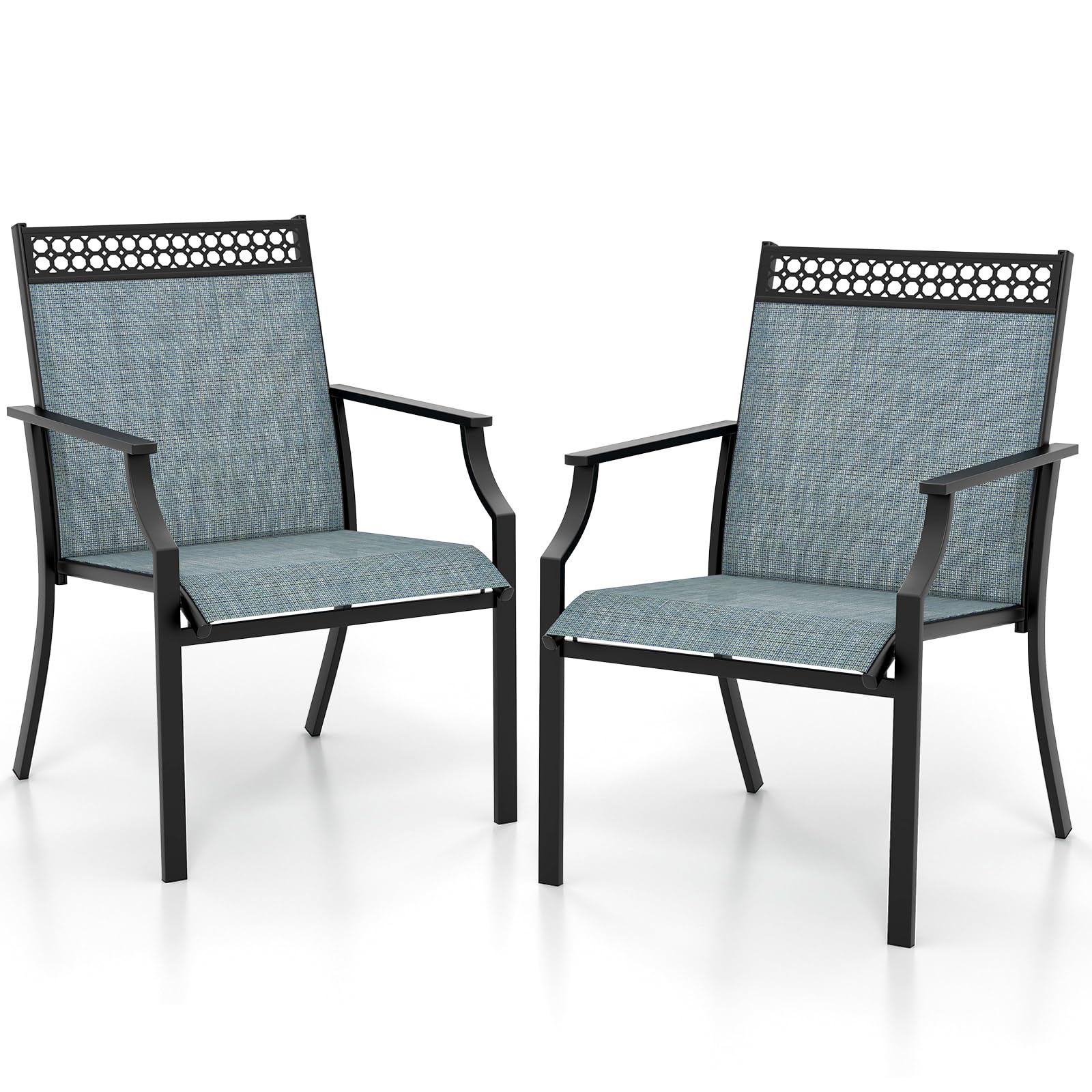Tangkula Lot de 2/4 chaises de salle à manger de patio, chaises d'extérieur tout temps avec dossier haut et accoudoirs